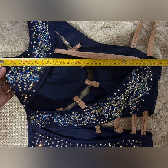 Navy and Silver Fringe Ballroom Rhythm Dance Dress - Picture 8 of 9